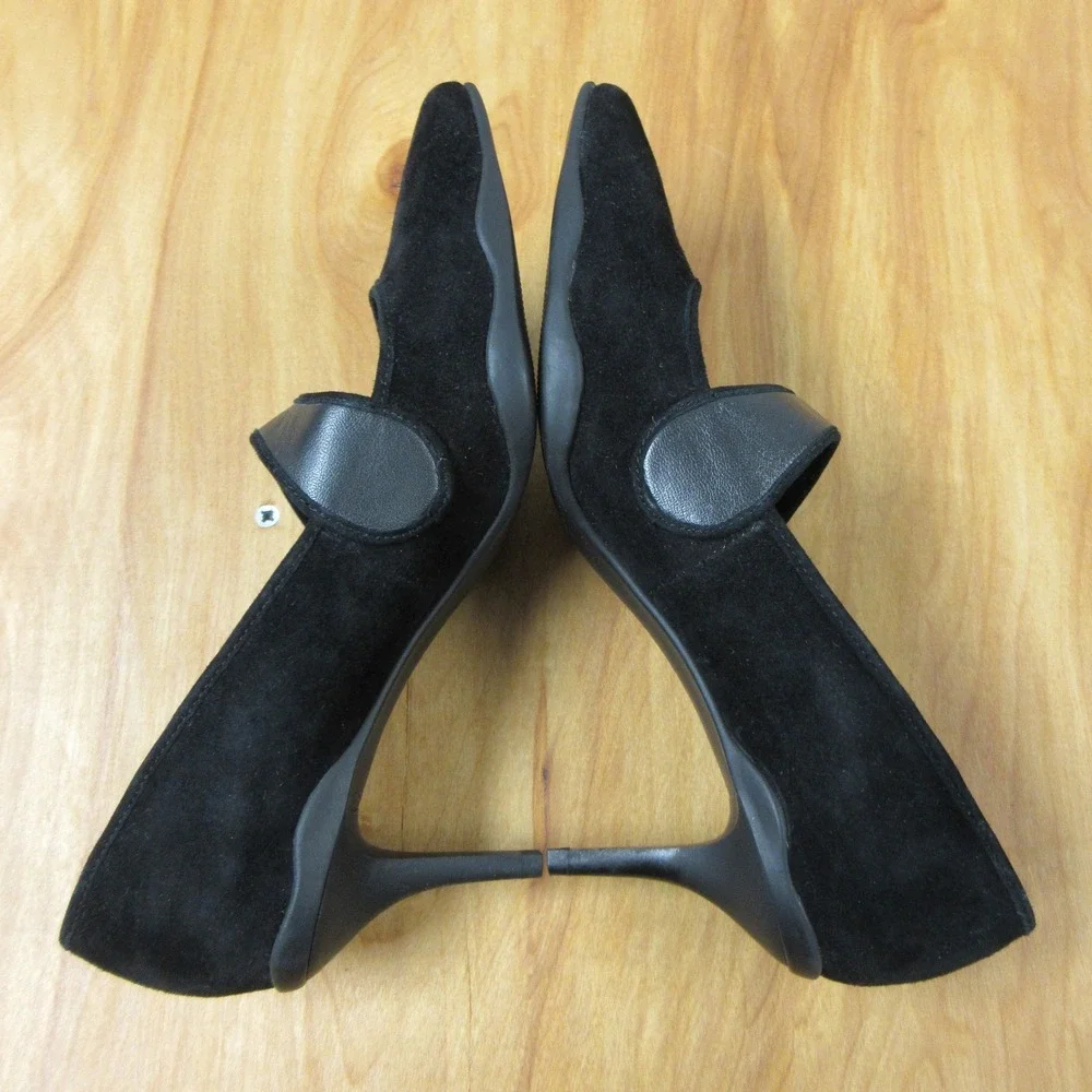 LOGO Lori Goldstein Jesse Black Suede Pointed Toe Mary Jane Pumps Sz 7 Shoes NEW